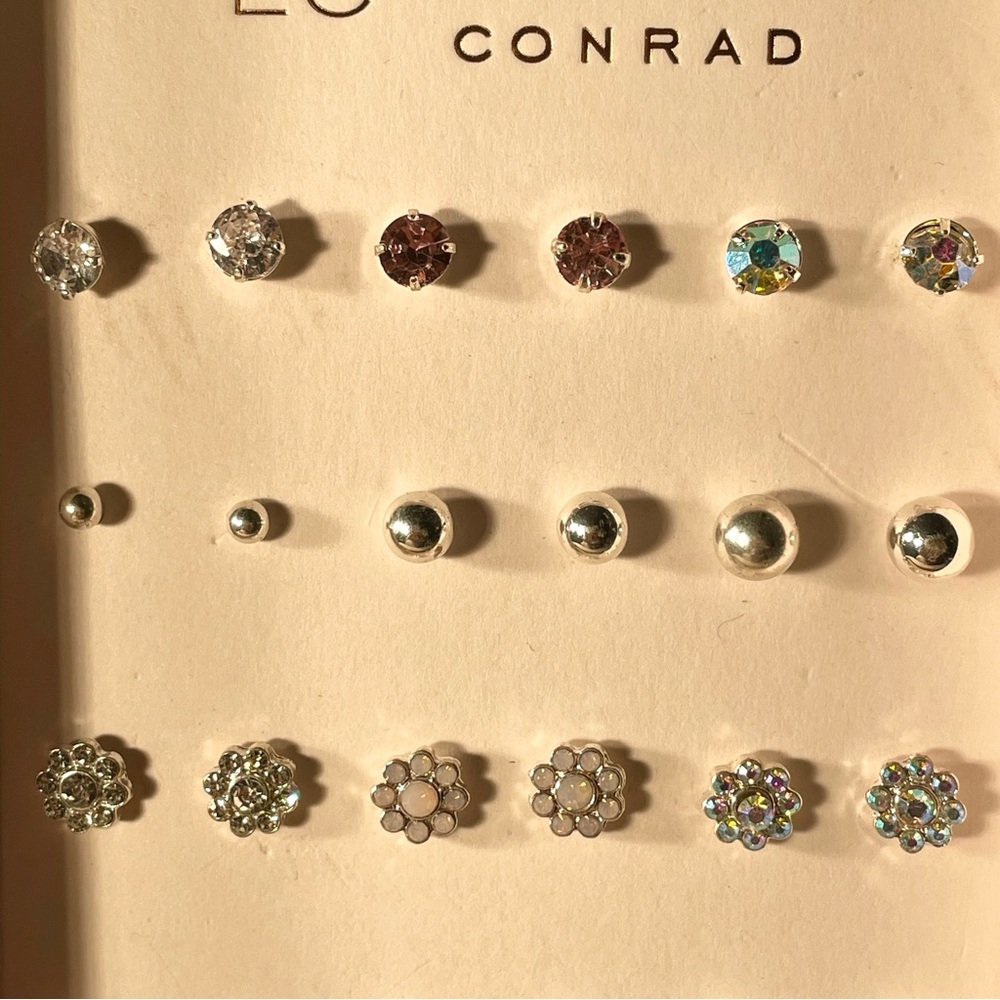 NWT LC LAUREN CONRAD PINK & SILVER PEARL STUD FLOWER EARRINGS 12 PAIRS INCLUDED - Picture 3 of 7